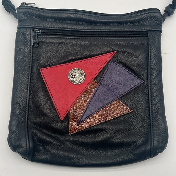 Dry Creek Leather Black Retro Abstract Shoulder Bag - Picture 2 of 6